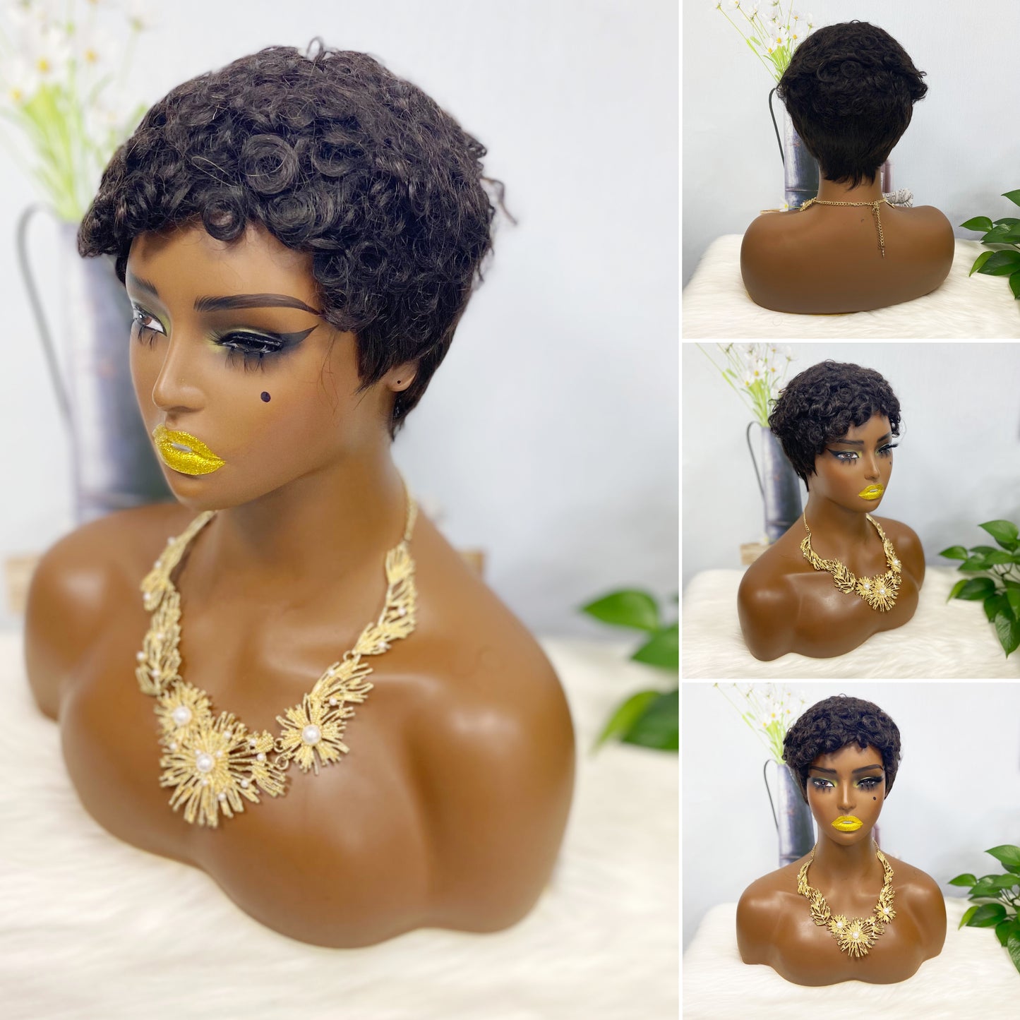 Machine Human Hair Wig Natural Hair Wig 196 Color 1B