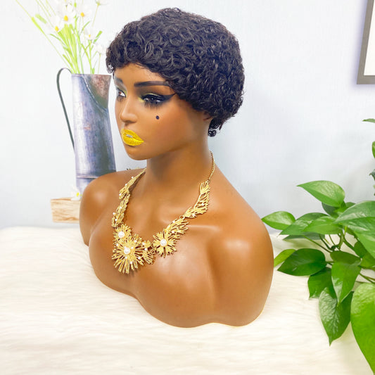 Afro Curl 007 Machine Human Hair Wig Natural Hair Wigs Color 1B