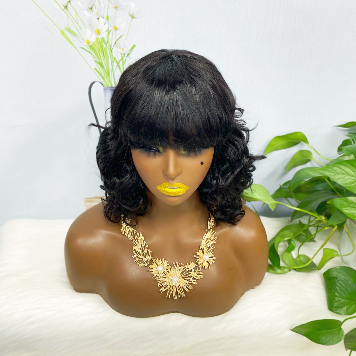 Fringe Wig LW Brazilian Natural Human Hair Wig Color 1B