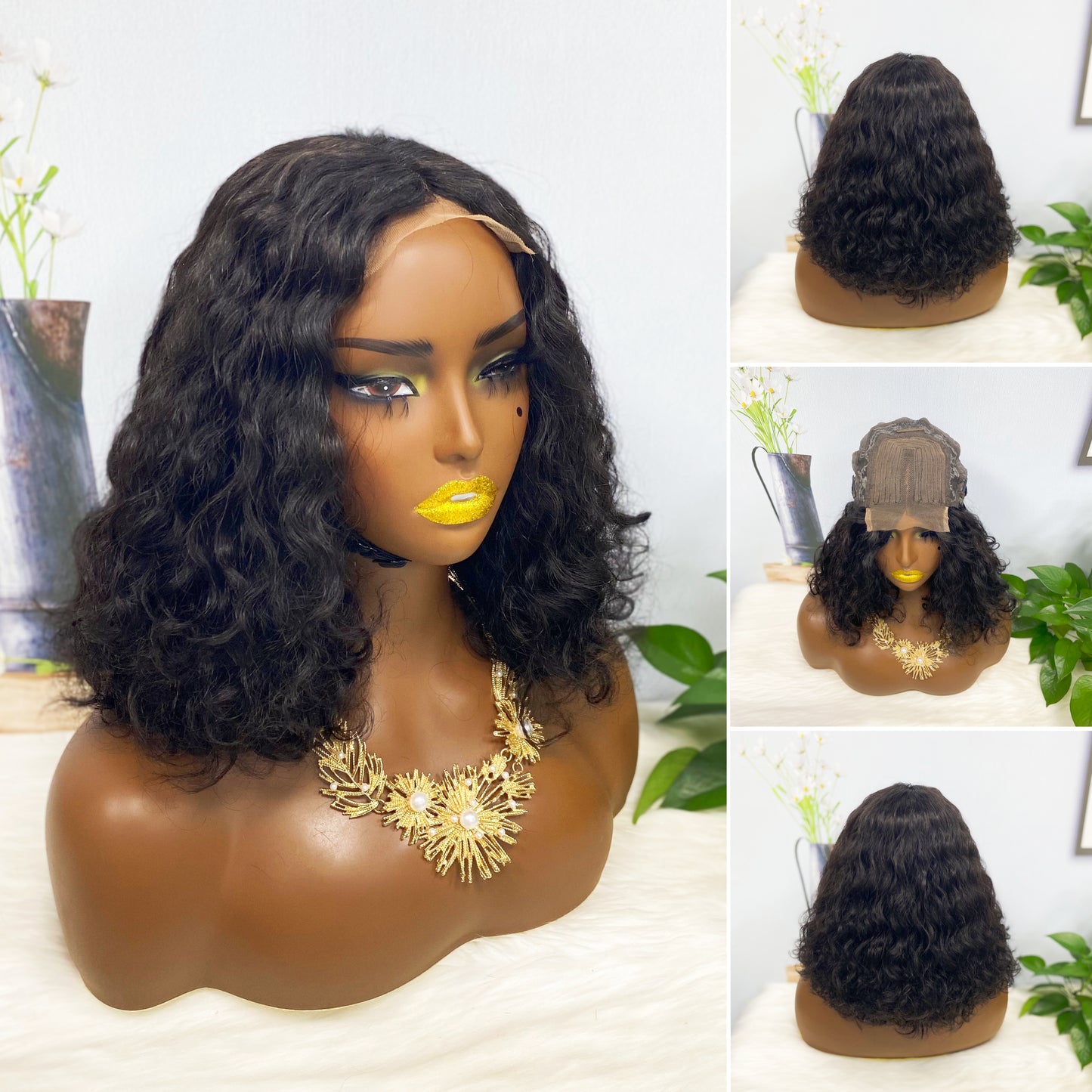 DD 4*4 T Lace Wig Water Wave Virgin Human Hair Lace Wig Color T1B/350#