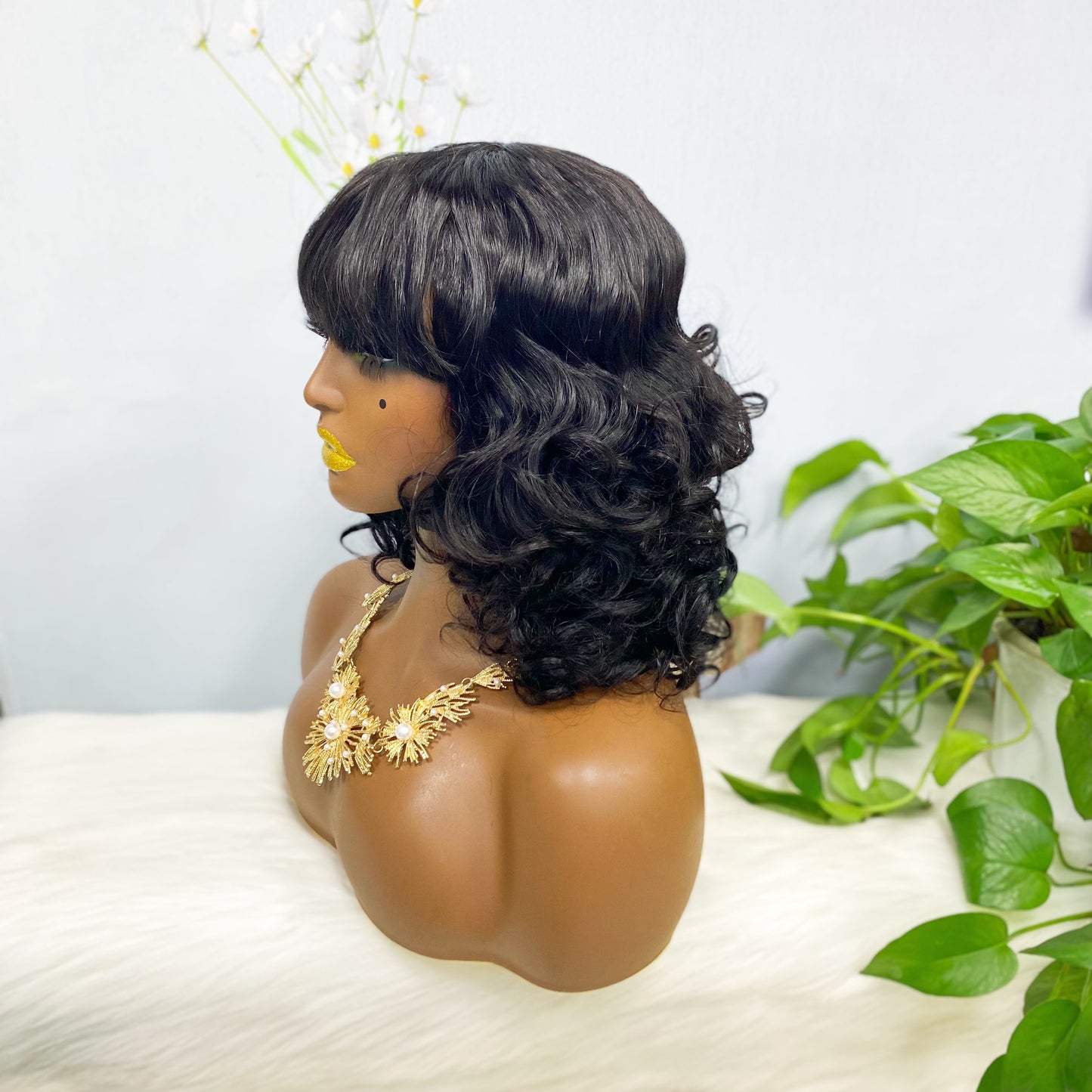 Fringe Wig LW Brazilian Natural Human Hair Wig Color 1B