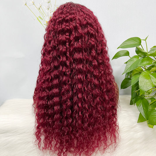 13*4 Lace Wig Water Wave Natural Human Hair Lace Wigs Color 99J 200% Density