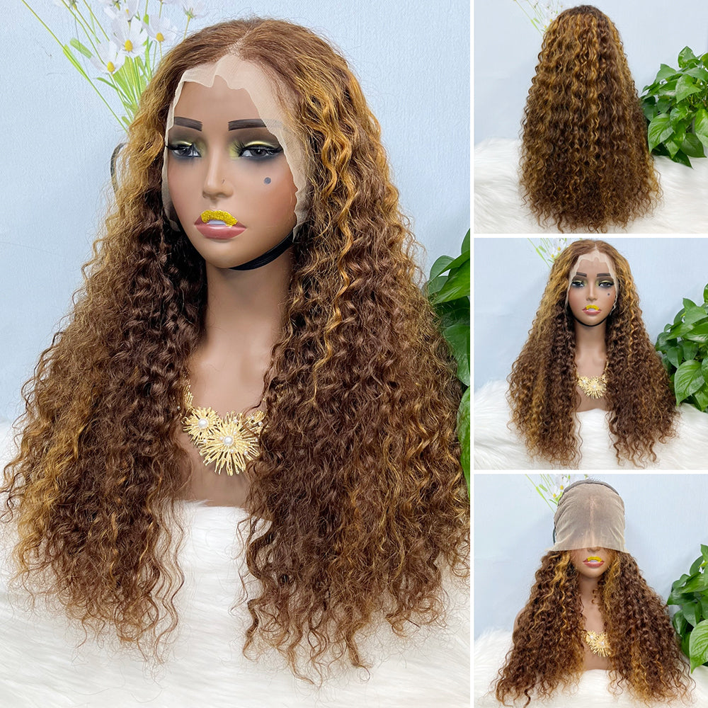 Double Drawn 13*4  Lace Wig Water Wave Natural Virgin Human Hair Wig Color 99J