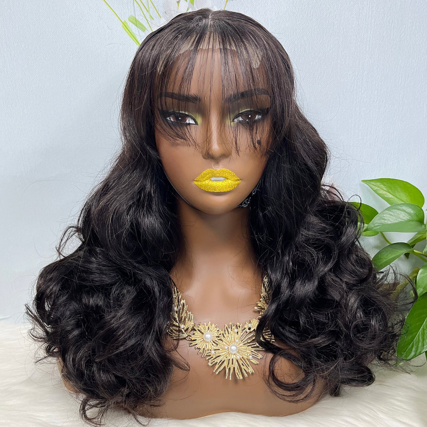 Fringe Double Drawn 5*5  Wig Loose Wave  Lace Wigs Color NC 22inch