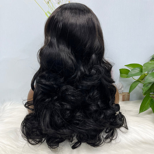Double Drawn 13*4 GluelessLace Wig Romance Curl Natural Human Hair Lace Wigs Natural Color 20"