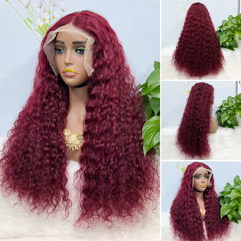 Double Drawn 13*4  Lace Wig Water Wave Natural Virgin Human Hair Wig Color 99J