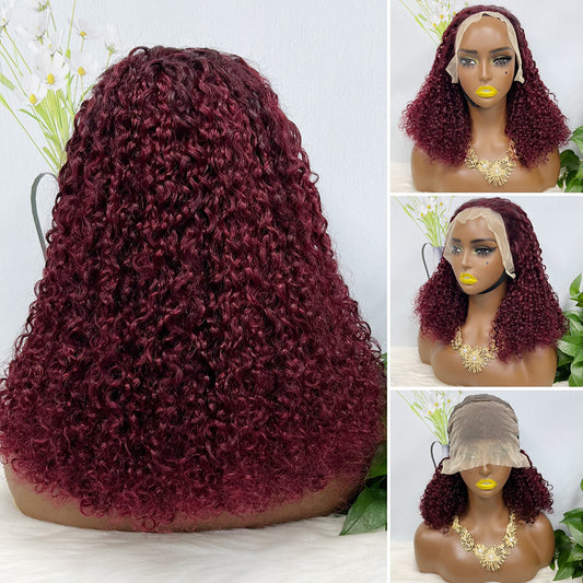 Double Drawn 13*4 Wig Pixie Curl Natural Color Lace Wigs Color 99J 250% Density