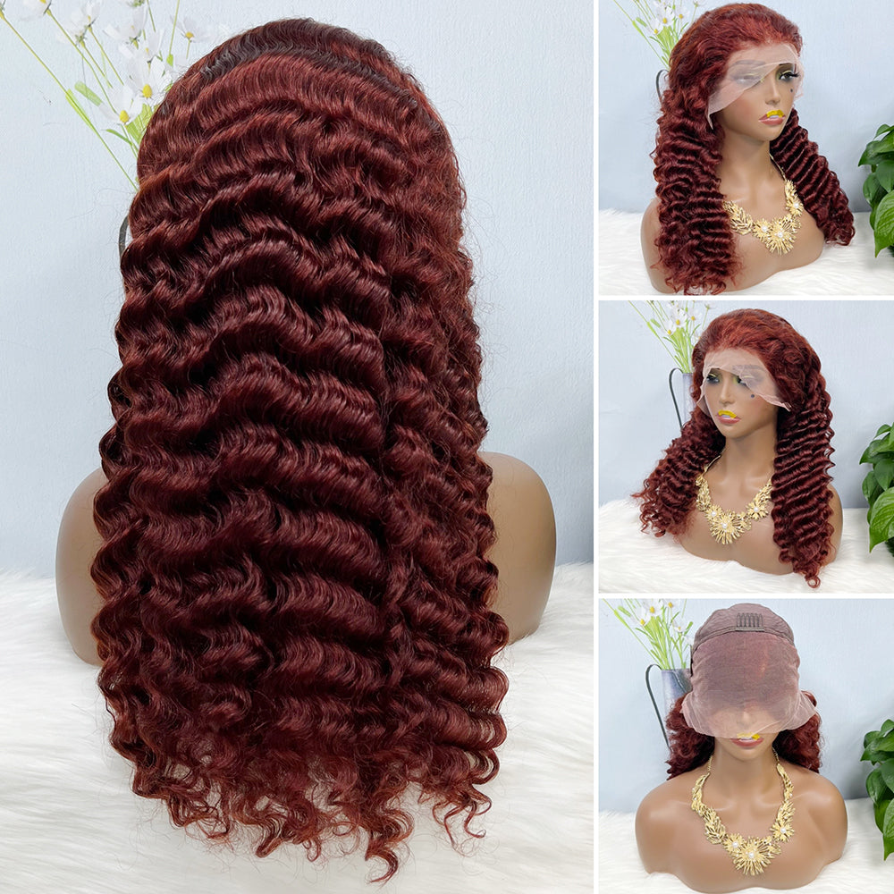 13*4 Lace Wig  Deep Wave Natural Human Hair Lace Wigs Color 33# 200% Density