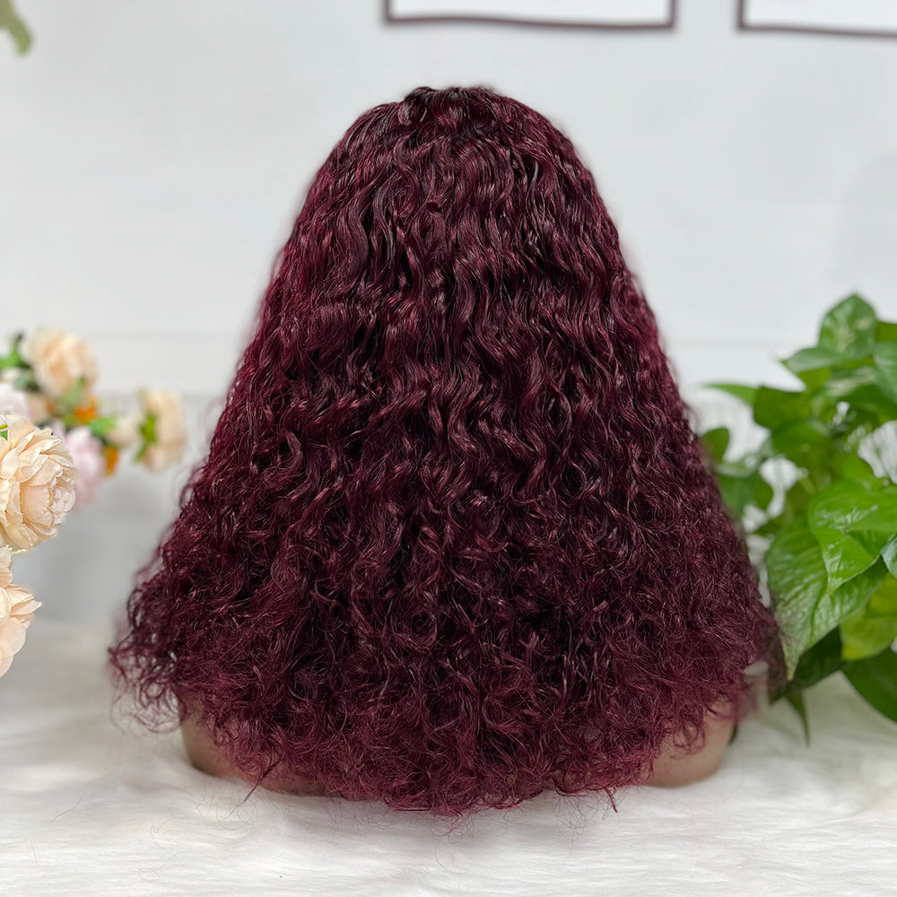 Double Drawn 13*4 Lace Wig  Pissy Curly Natural Human Hair Lace Wigs Color 99J 250% Density