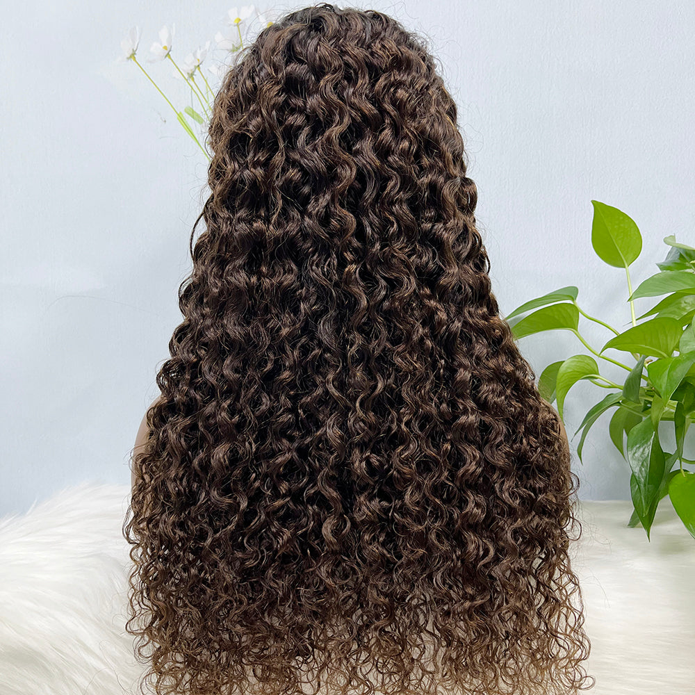 13*4 Lace Wig  Water Wave Natural Virgin Human Hair Lace Wigs Color T1B/4# 200% Density