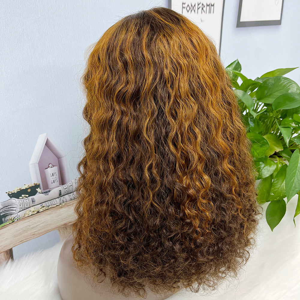 Double Drawn 13*4 Lace Wig Pissy Curly Natural Human Hair Lace Wigs Color P4/30# 250% Density