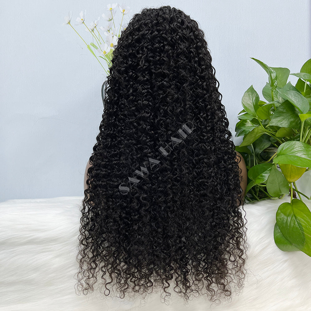 13*4 perruque de dentelle Jerry Curl couleur naturelle vierge perruques de cheveux humains 200% densité couleur NC