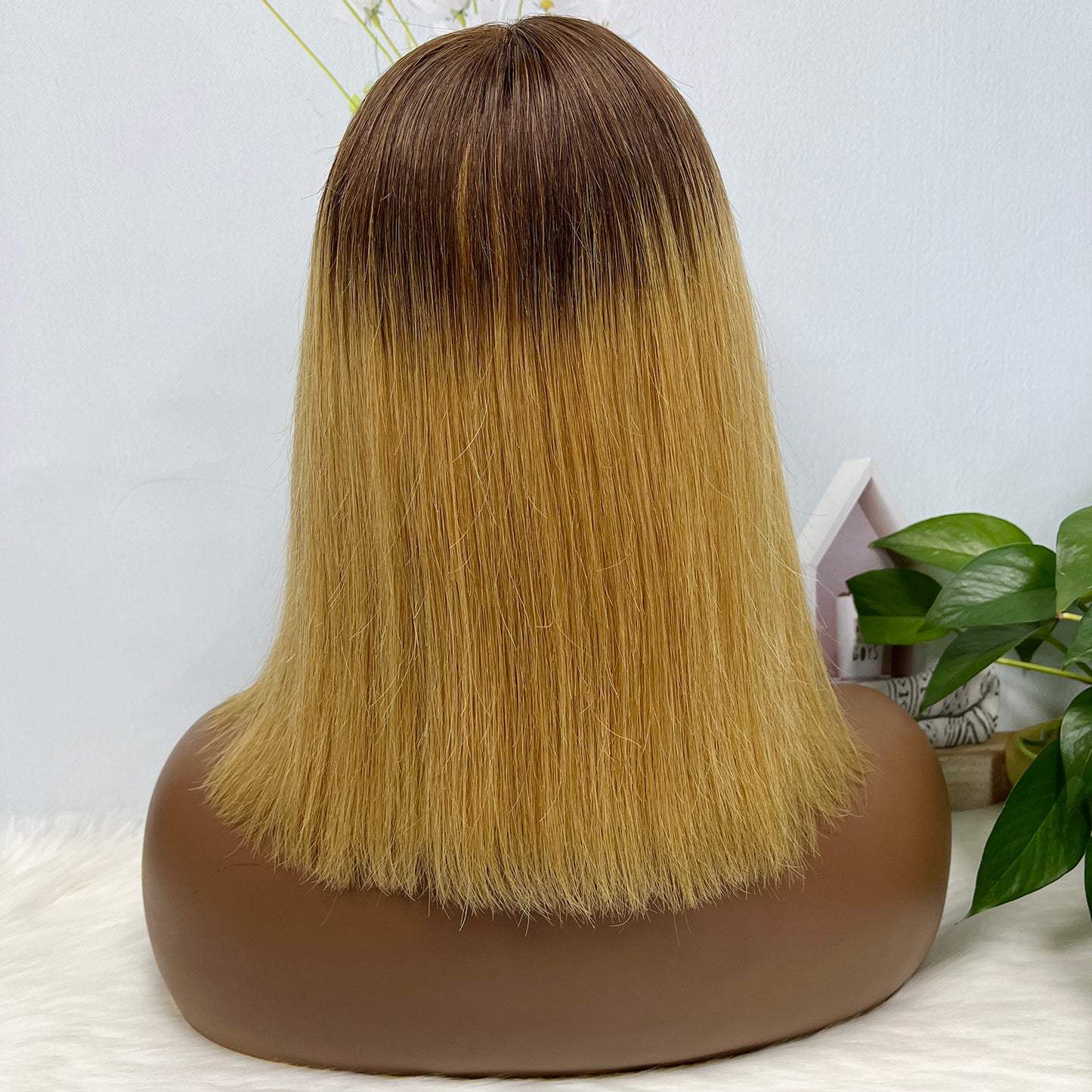 Super Double Drawn 2*6 Lace Bob Wig Human Hair Lace Wig Color T4/27# Straight