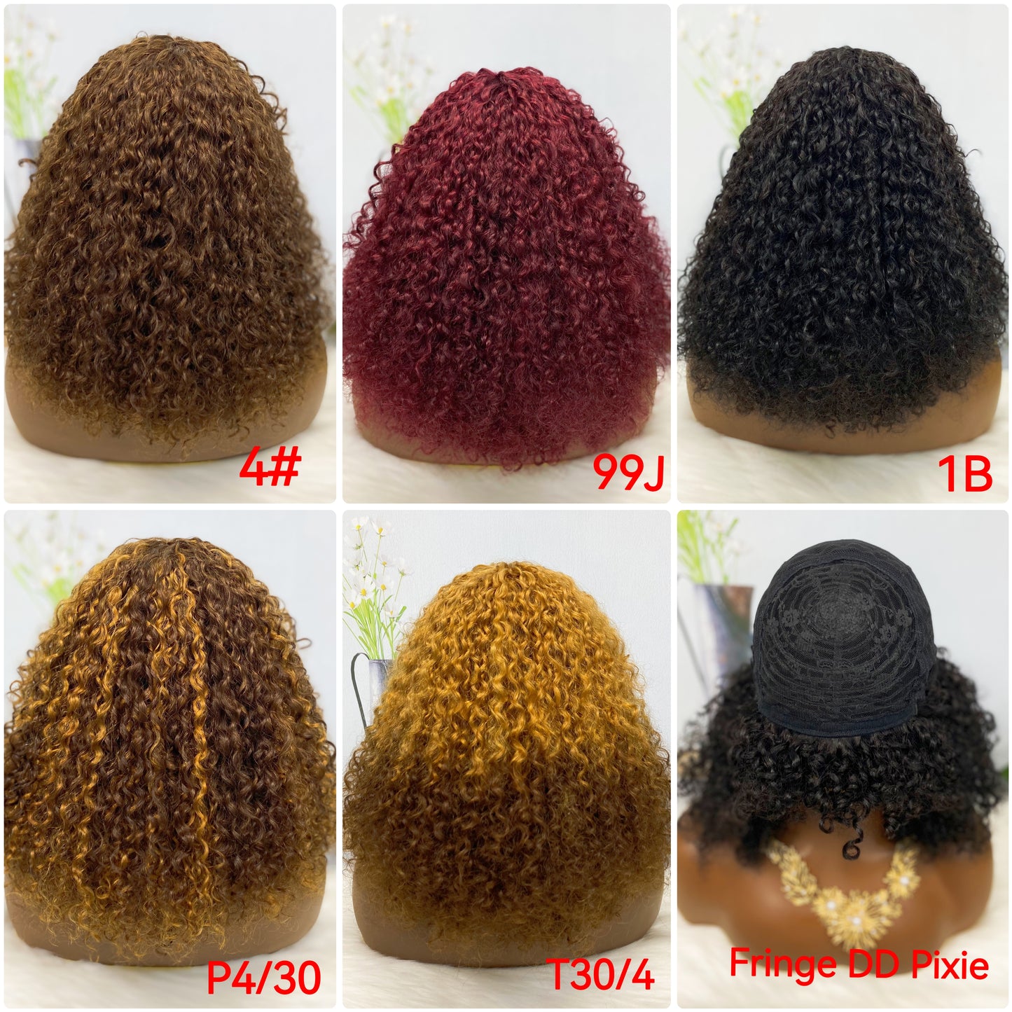 Fringe DD Wig Machine Human Hair Pixie Curly Wig Color T30/4