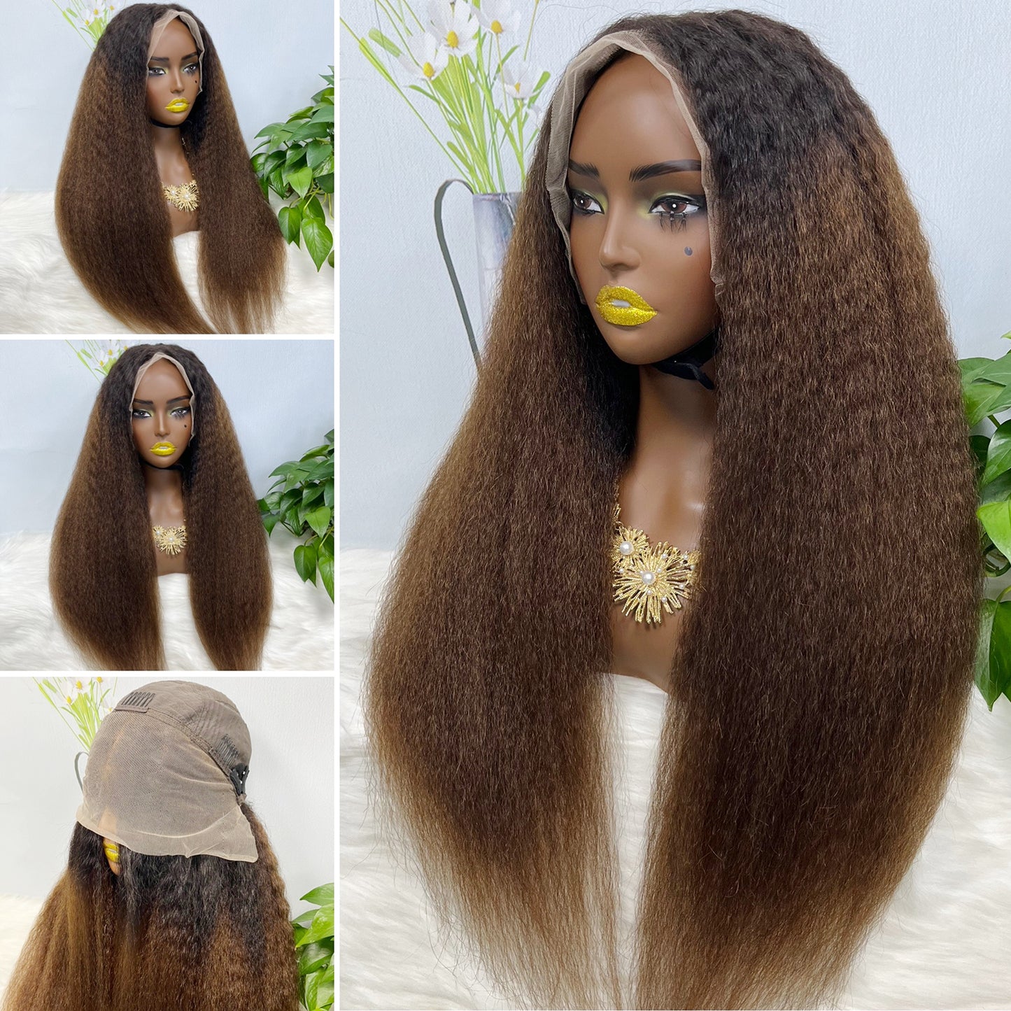 13*4 Lace Wig Kinky Straight Natural Virgin Human Hair Lace Wigs Color T1B/4# 200% Density