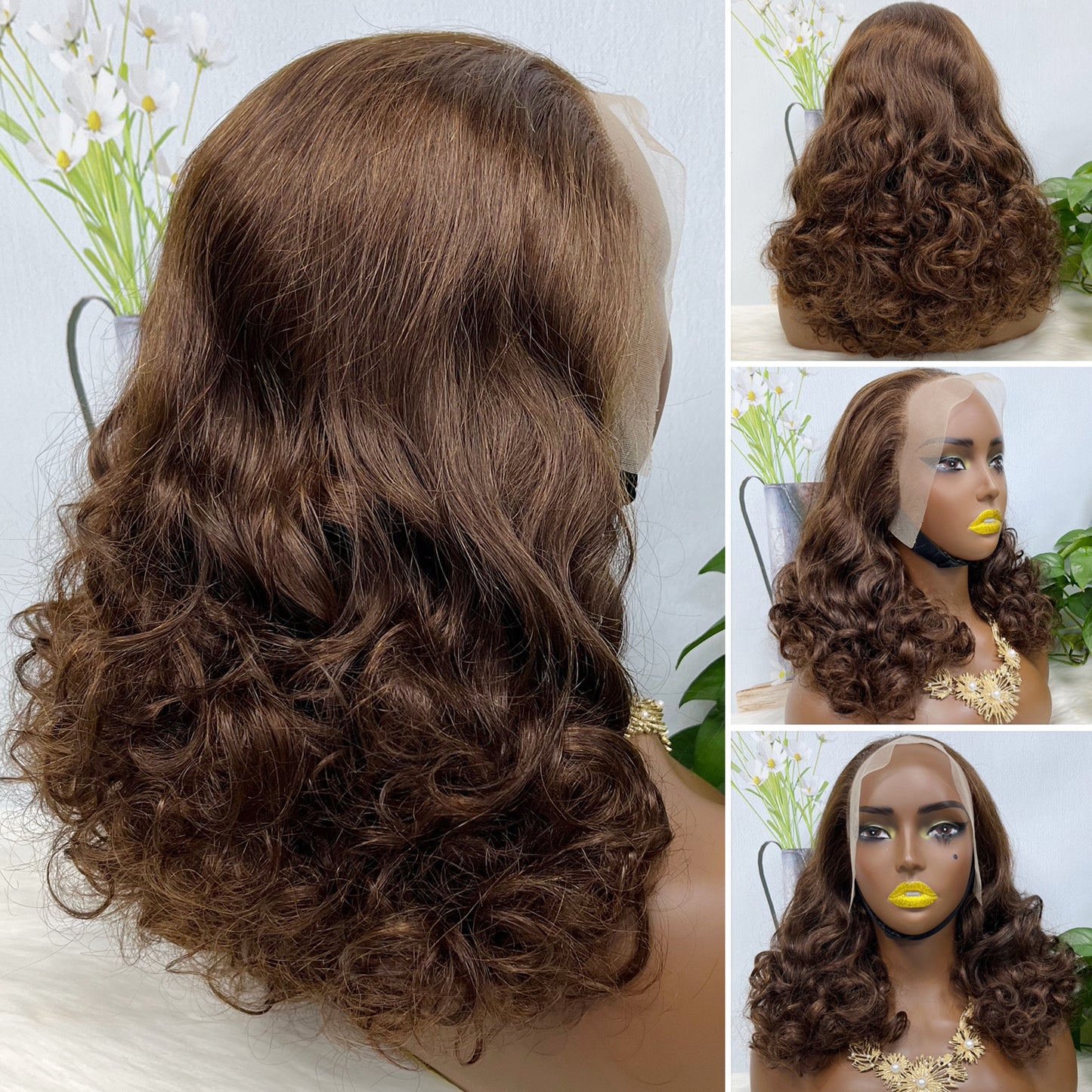 Double Drawn 13*4 Lace Wig Bouncy Natural Virgin Human Hair Wig Color P4/30