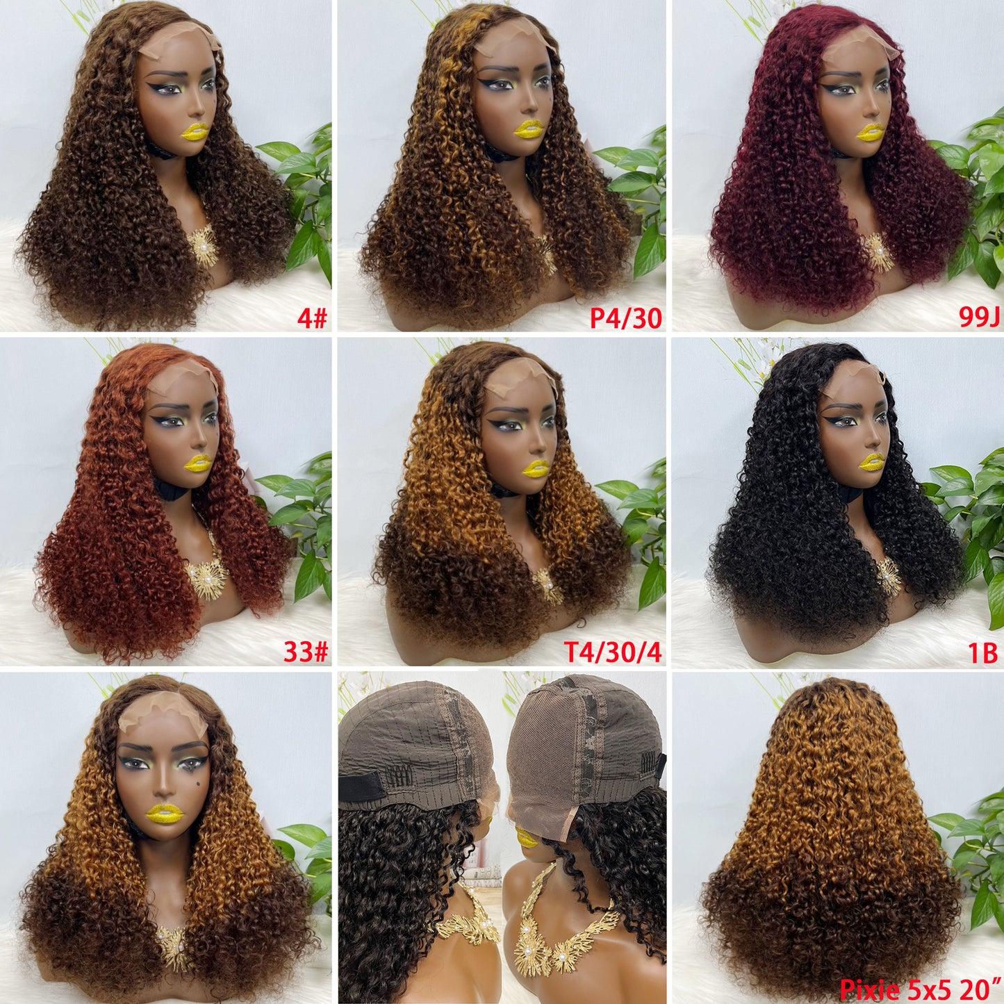 Double Drawn 5*5 Glueless Wig Pixie Curl Natural Color Lace Wigs Color T4/30/4# 20inch