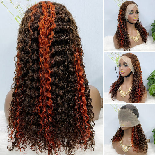 13*4 Lace Wig Water Wave Natural Human Hair Lace Wigs Color P4/350# 250% Density