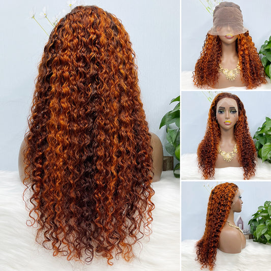 13*4 Lace Wig   Water Wave Natural Virgin Human Hair Lace Wigs Color P4/350# 200% Density