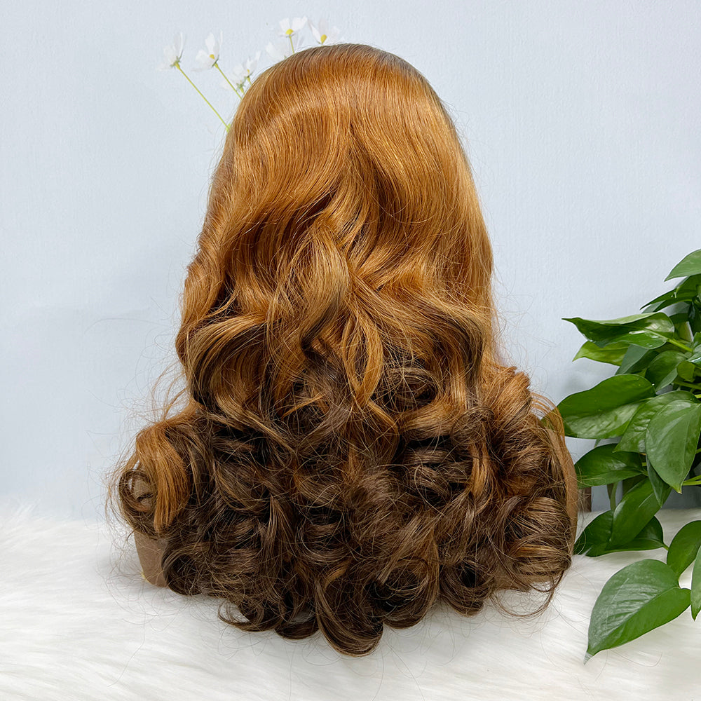 Double Drawn 13*4 Lace Wig Loose Wave Natural Human Hair Lace Wig Color T4/30/4# 250% Density