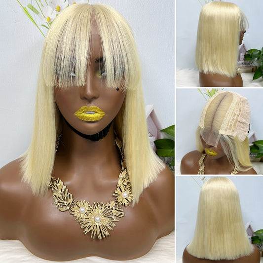 Fringe SDD 2*6 Lace Bob Wig Human Hair Lace Wig Color 613# Straight