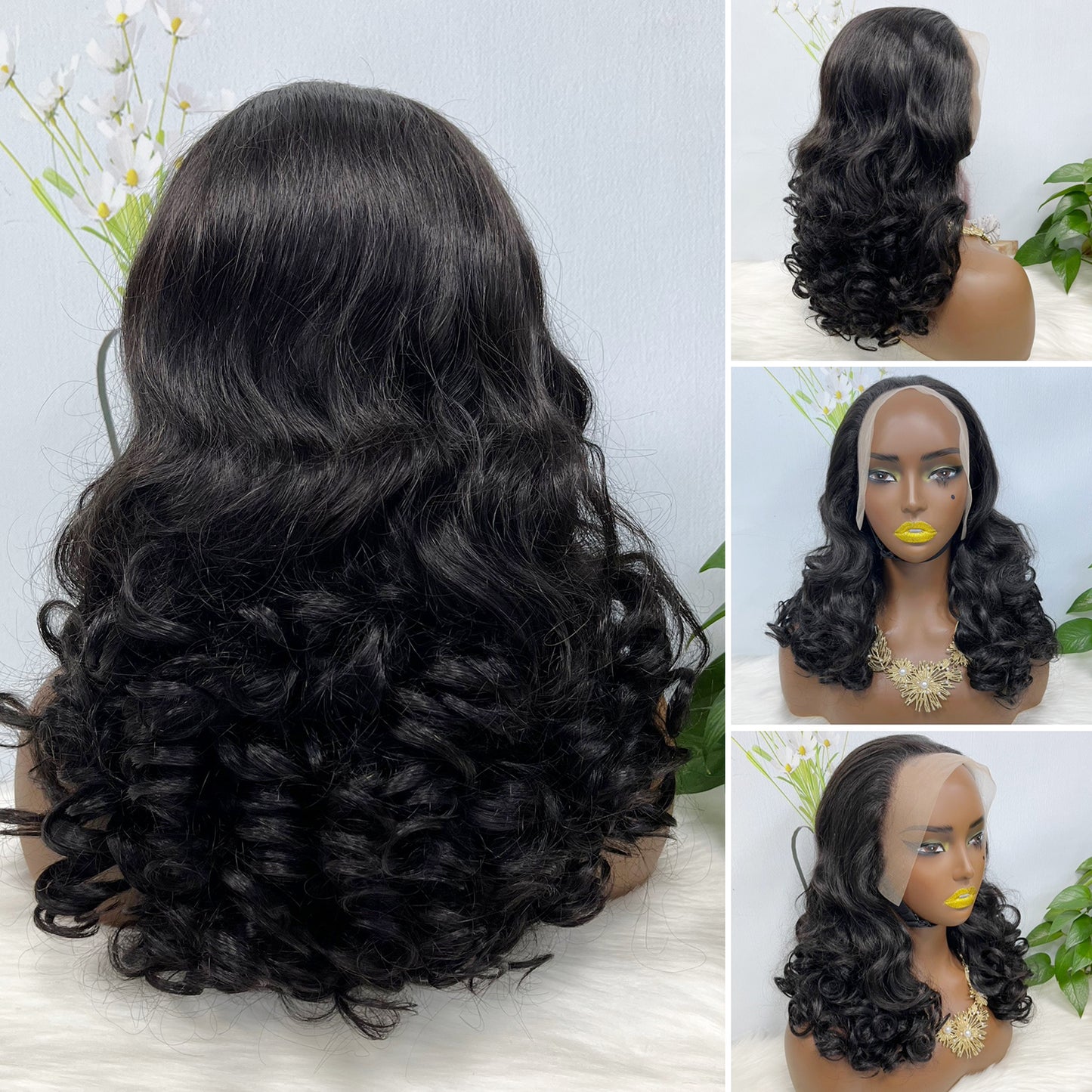 Double Drawn 13*4 Lace Wig Bouncy Natural Virgin Human Hair Wig Color NC