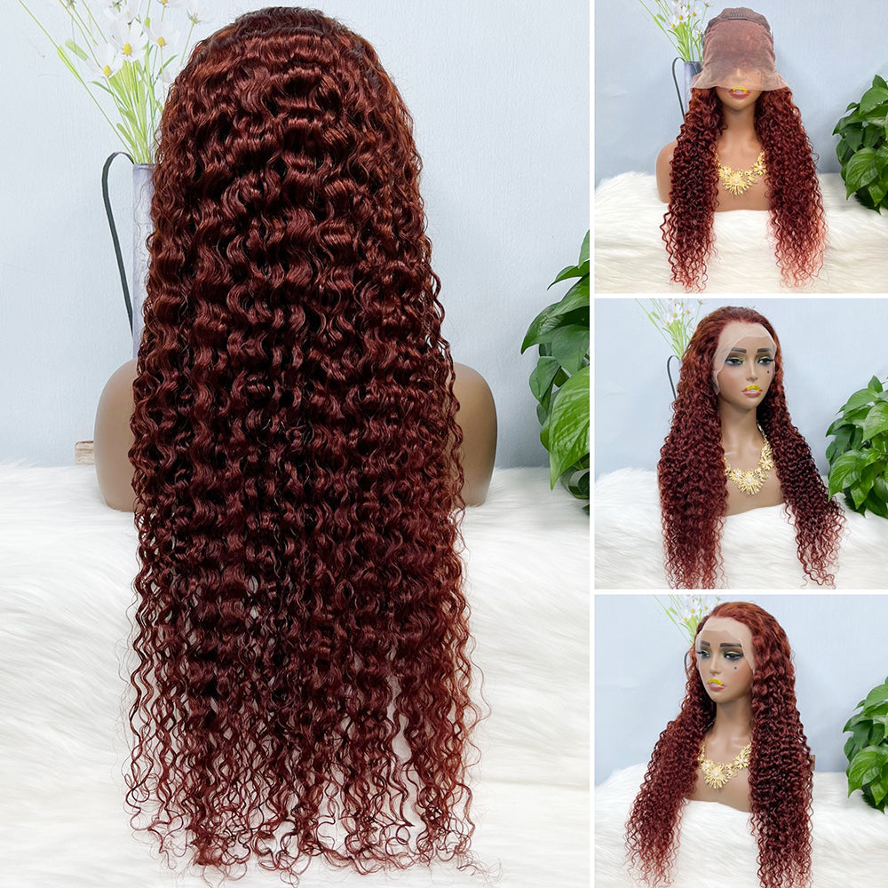 13*4 Lace Wig  Deep Wave Natural Human Hair Lace Wigs Color 33# 200% Density