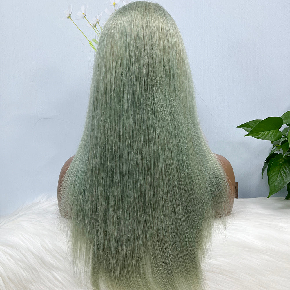 13*4 Lace Wig Straight Natural Virgin Human Hair Lace Wig Color Light Green 20inch