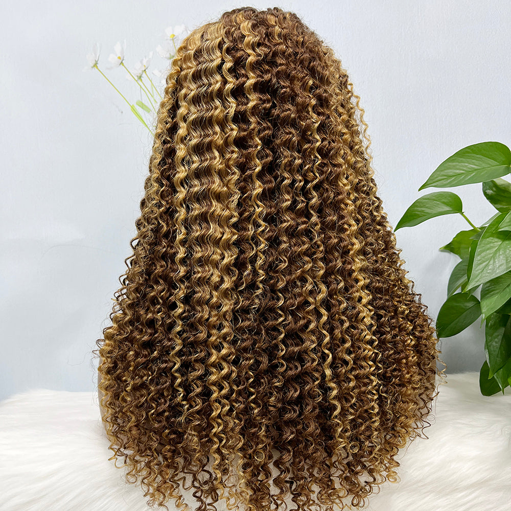 13*4 perruque de dentelle Jerry Curl naturel vierge cheveux humains dentelle perruques couleur P4/27 #