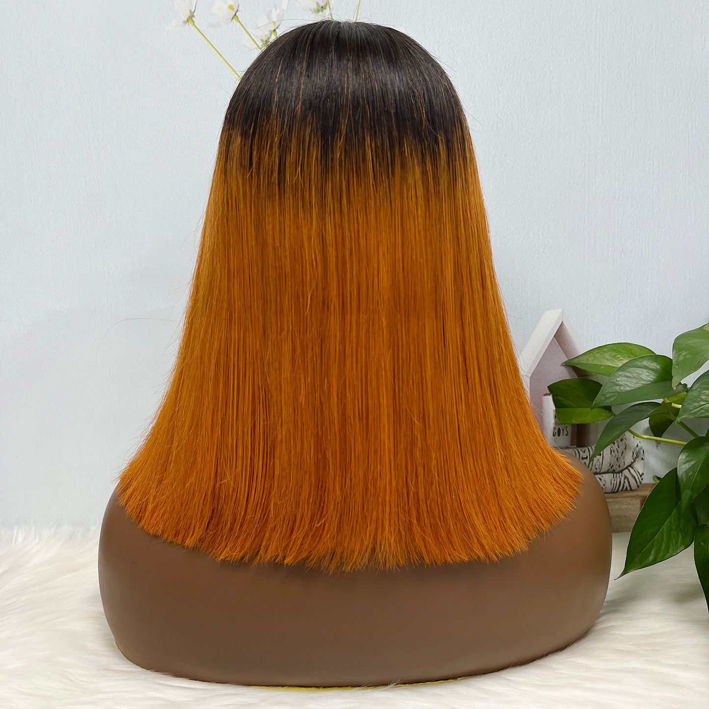 Perruque Bob Lace Wig naturelle lisse, Double tirage, 2x6, couleur T1B/350 #, densité 200%