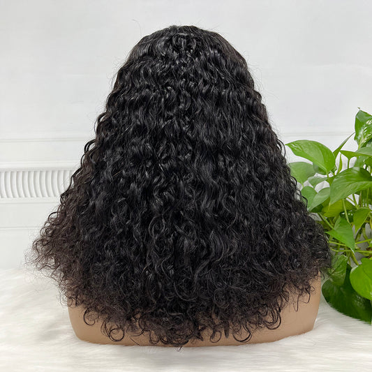 4*4 Lace Wig Water Wave Natural Human Hair Lace Wigs Black Color 14 inch 250% Density