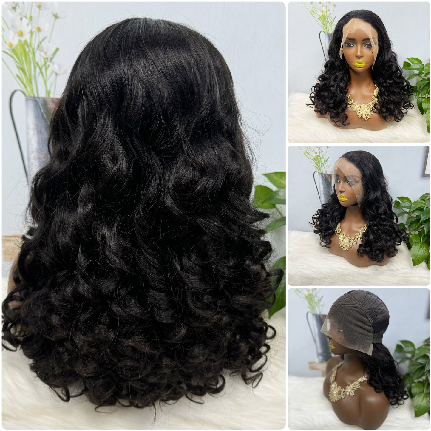 Double Drawn 13*4 Lace Wig Bouncy Natural Virgin Human Hair Wig Color 4#