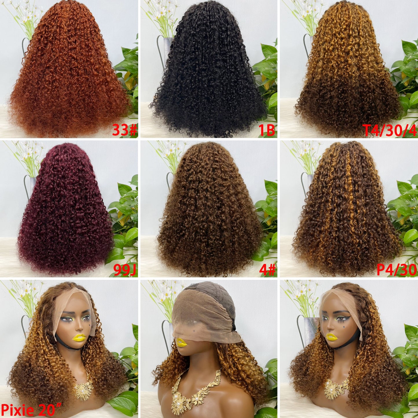 Double Drawn 13*4 Wig Pixie Curl Natural Color Lace Wigs Color 99J 250% Density