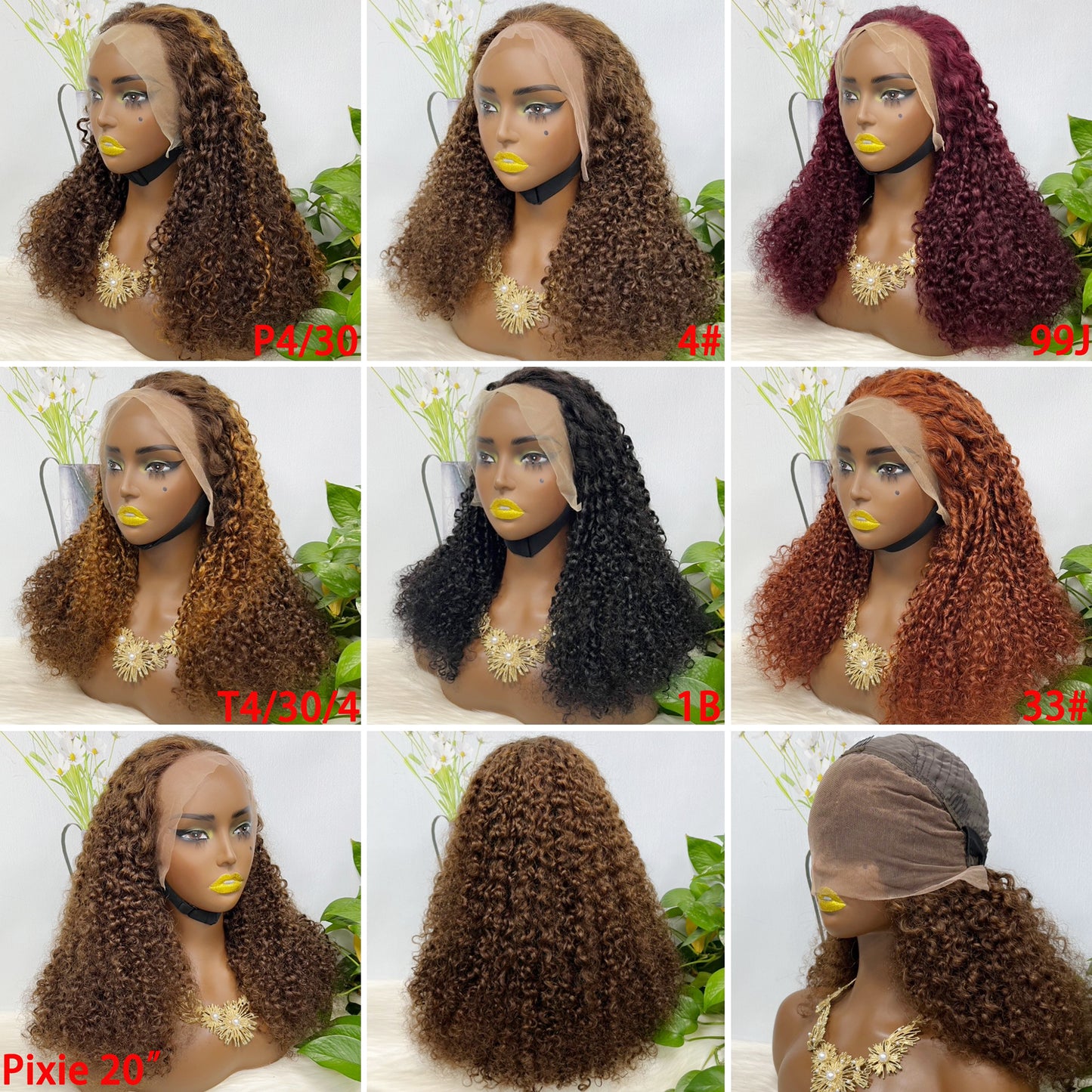 Double Drawn 13*4 Wig Pixie Curl Natural Color Lace Wigs Color 99J 250% Density