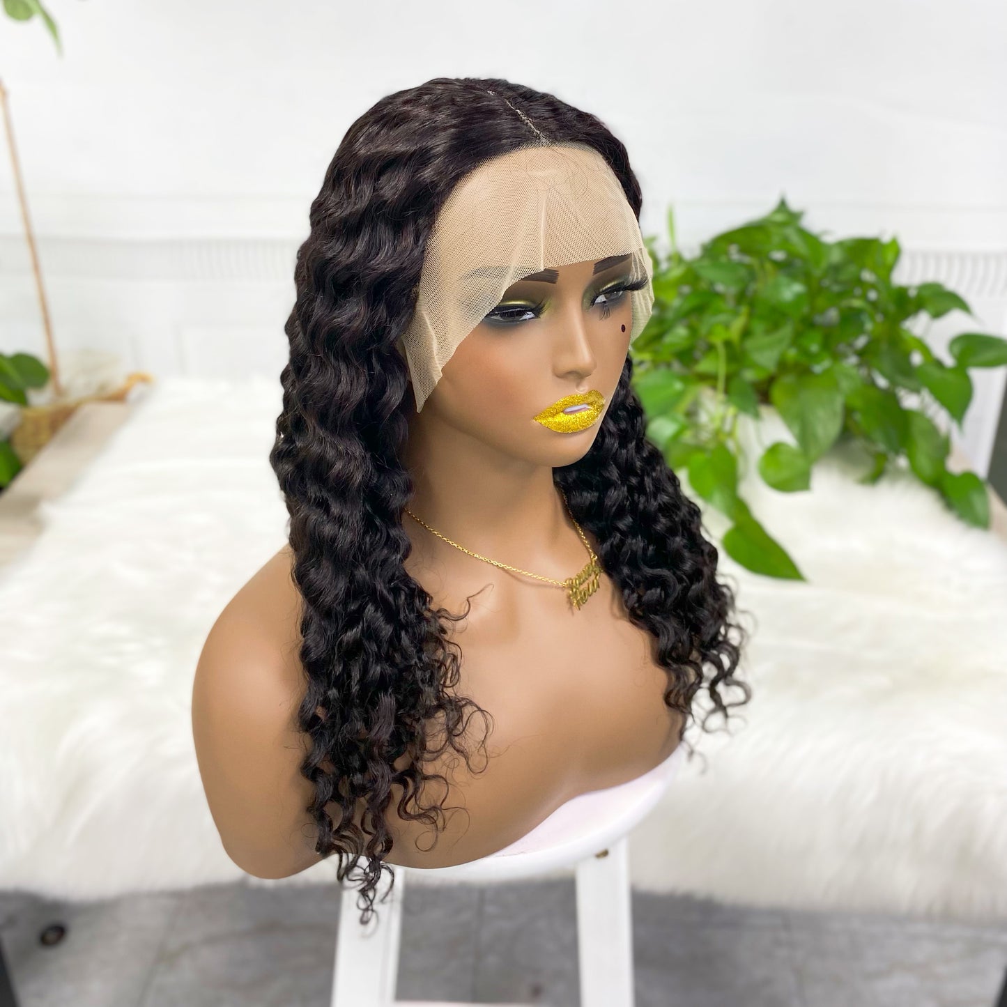 T Lace Wig Deep Wave  Natural Human Hair Lace Wigs 12"-20" Color NC