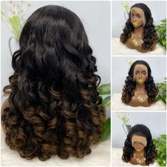 Double Drawn 13*4 Lace Wig Bouncy Natural Virgin Human Hair Wig Color T1B/4#