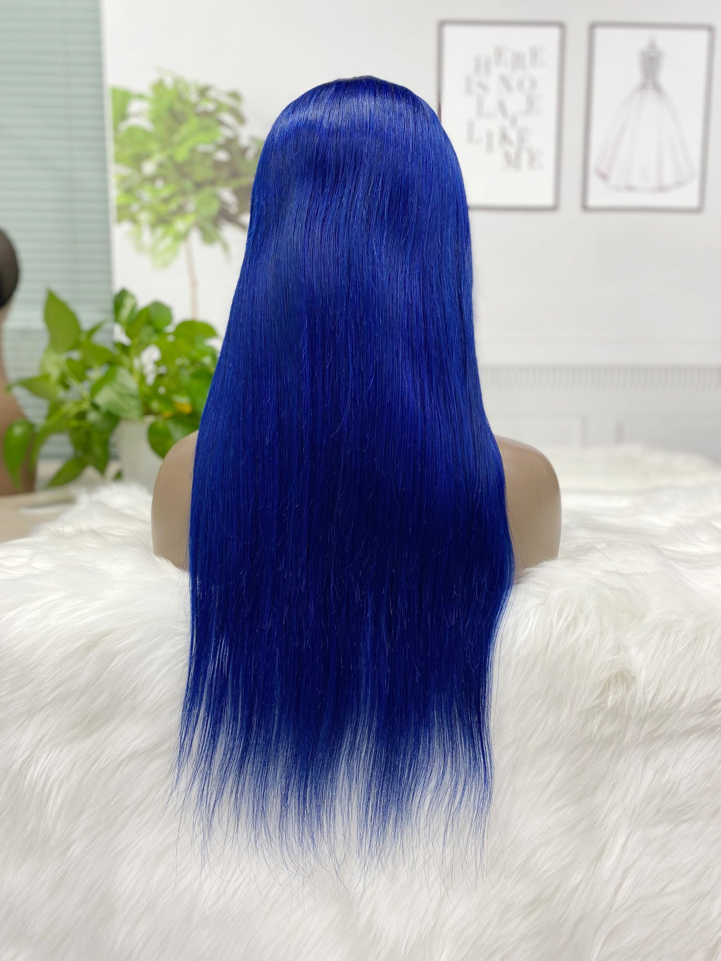 13*4 Lace Wig Straight Natural Human Hair Lace Wigs Color Blue 250% Density