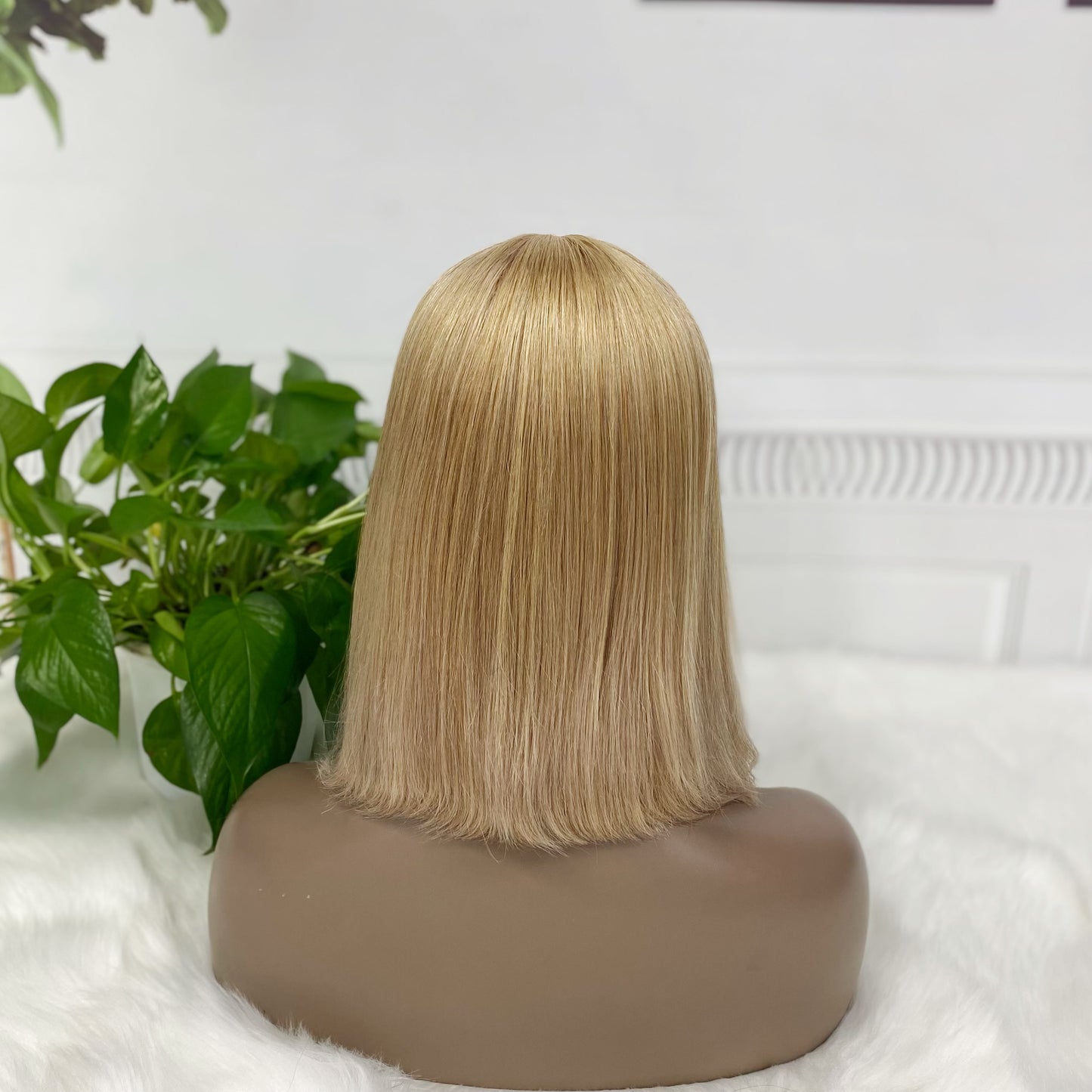 Double Drawn T Lace Bob Wig  Human Hair Lace Wig Color 22#  Straight 200% Density