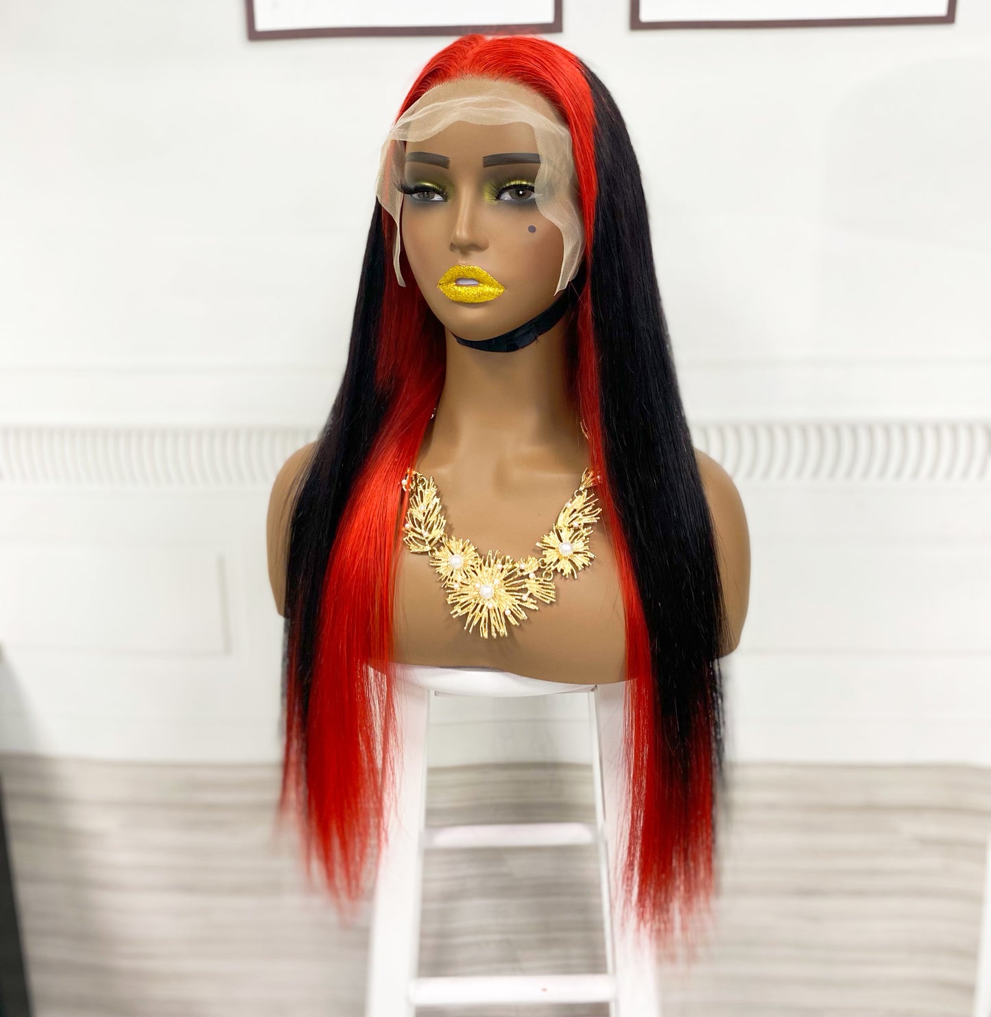 13*4 Lace Wig Straight Natural Human Hair Lace Wigs Color Red/1B/Red  250% Density