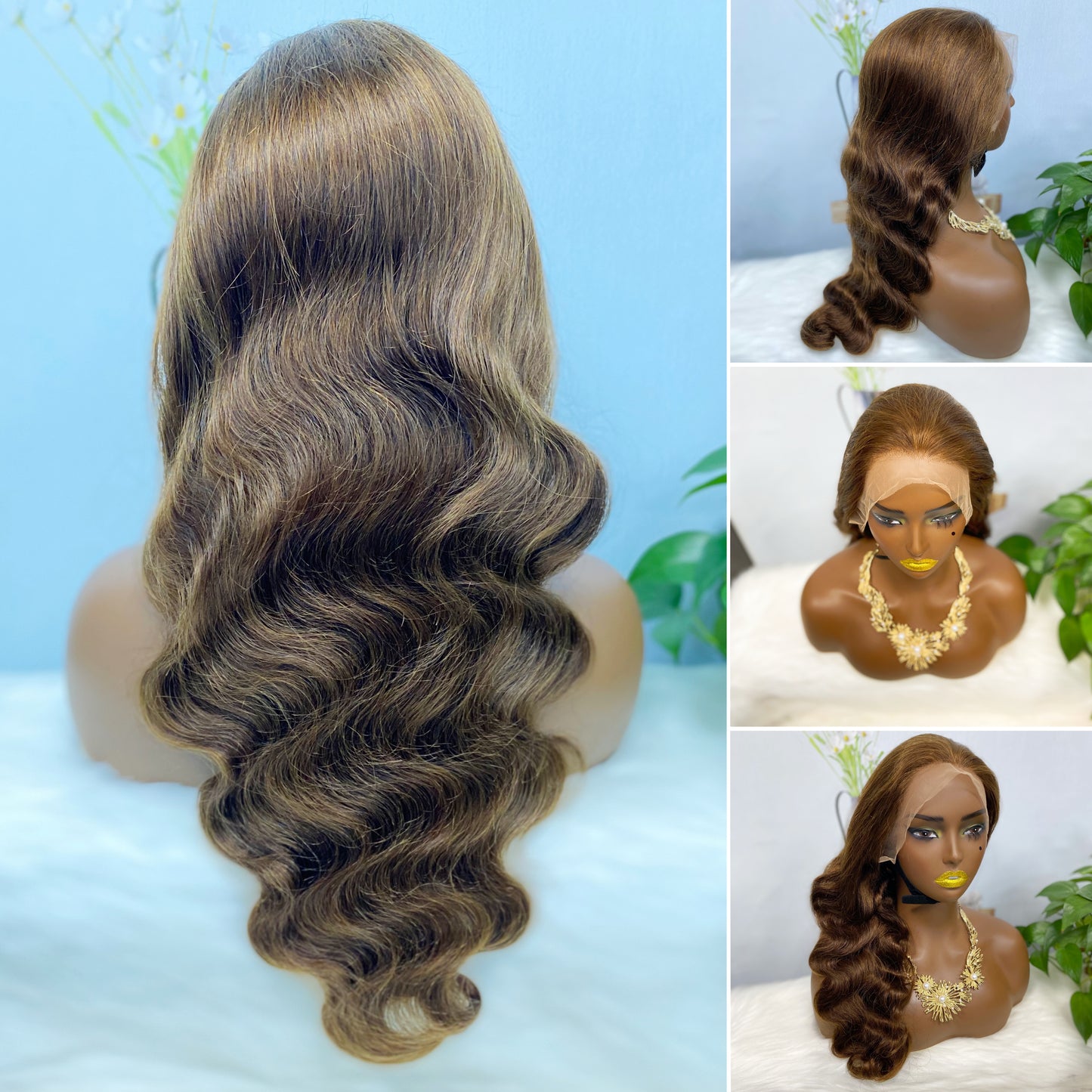 13*4 Lace Wig Body Wave Natural Virgin Human Hair Lace Wigs Color 4# 200% Density