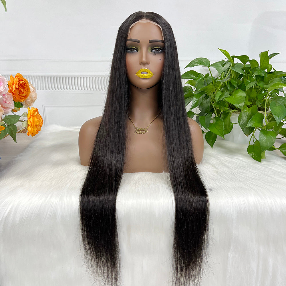 Perruque Lace Wig sans colle HD 5*5, cheveux naturels lisses et soyeux, couleur naturelle, 26 pouces, densité 250%