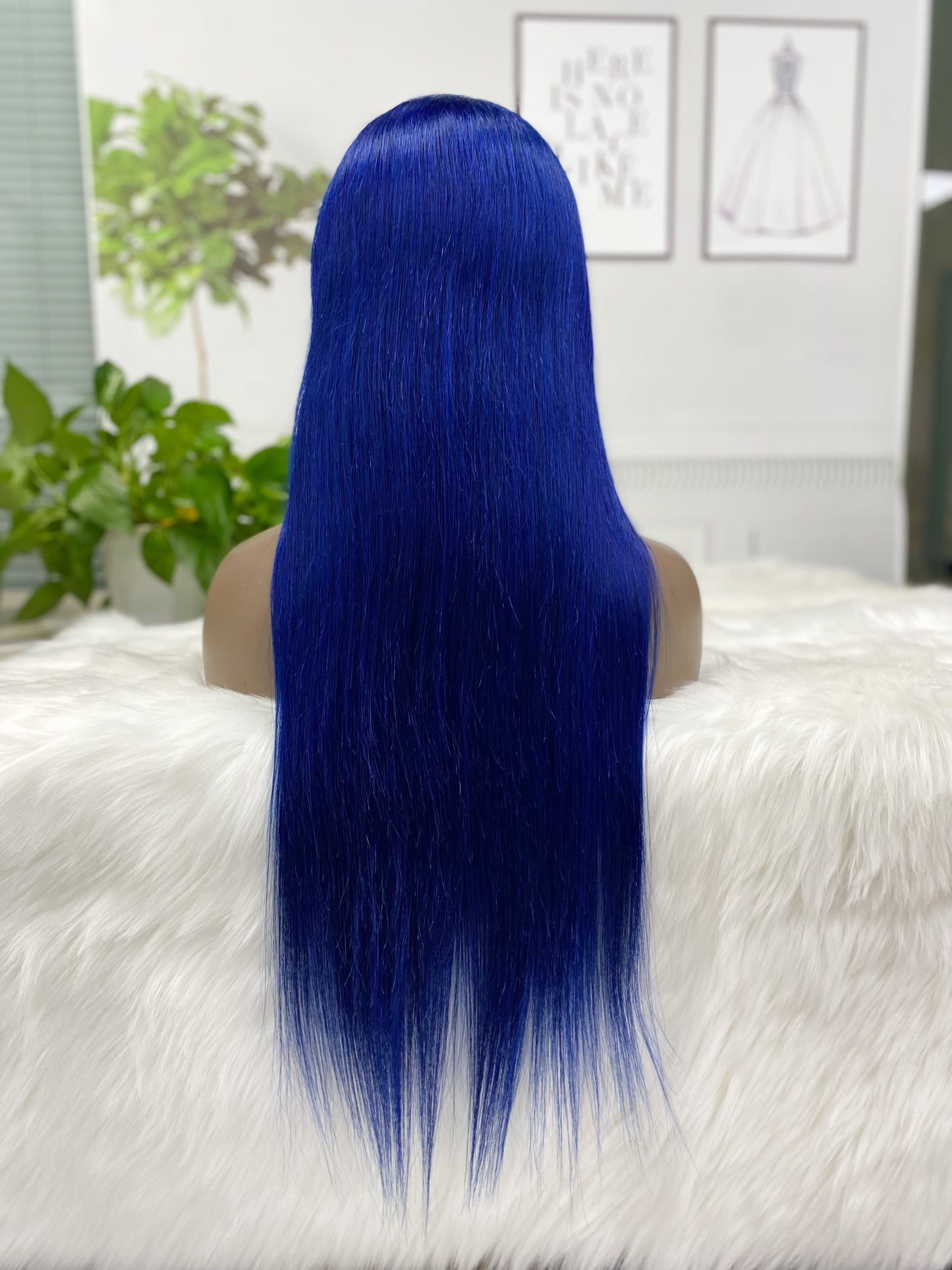 13*4 Lace Wig Straight Natural Human Hair Lace Wigs Color Blue 250% Density