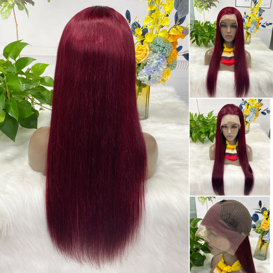 13*4 Lace Wig  Straight Natural Human Hair Lace Wigs Color 99J 200% Density