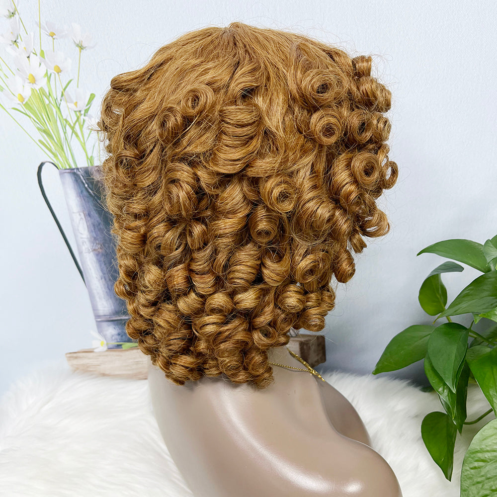 Machine Human Hair Wig Fumi Curl Highlight Color 30#  250%Density