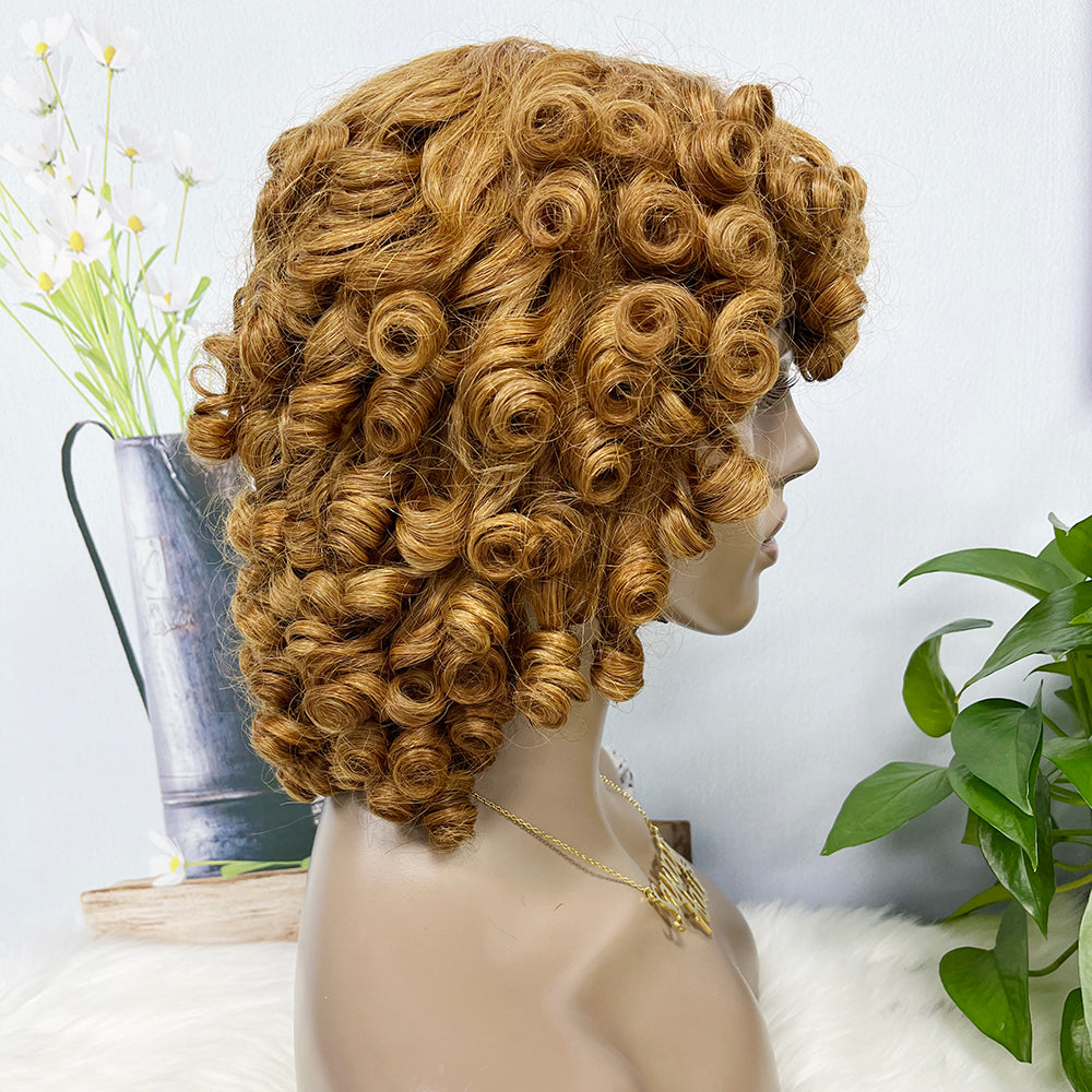 Machine Human Hair Wig Fumi Curl Highlight Color 30#  250%Density