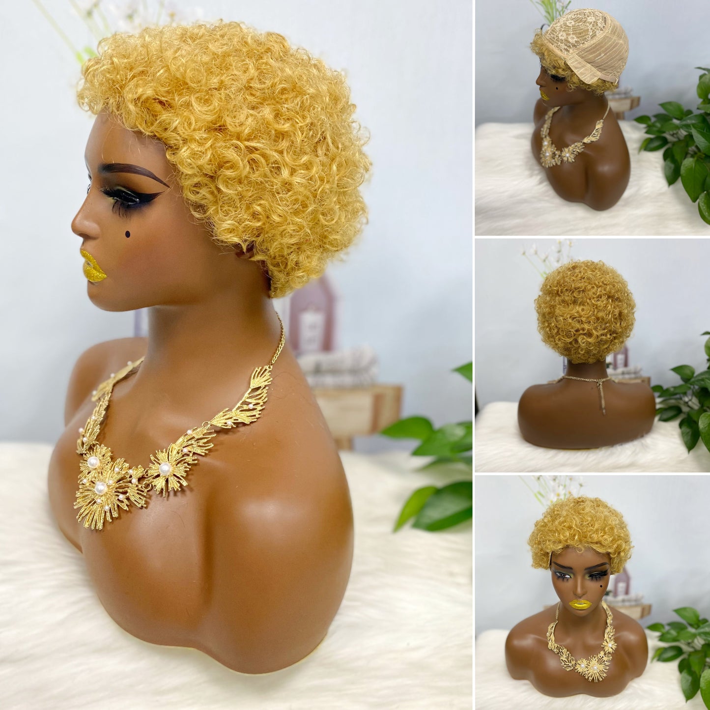 Afro Curl 007 Machine Human Hair Wig Natural Hair Wigs Color 1B