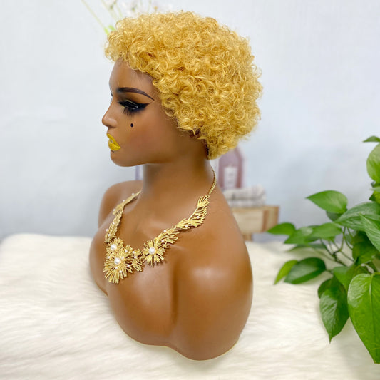 Afro Curl 007 Machine Human Hair Wig Natural Hair Wigs Color 27#