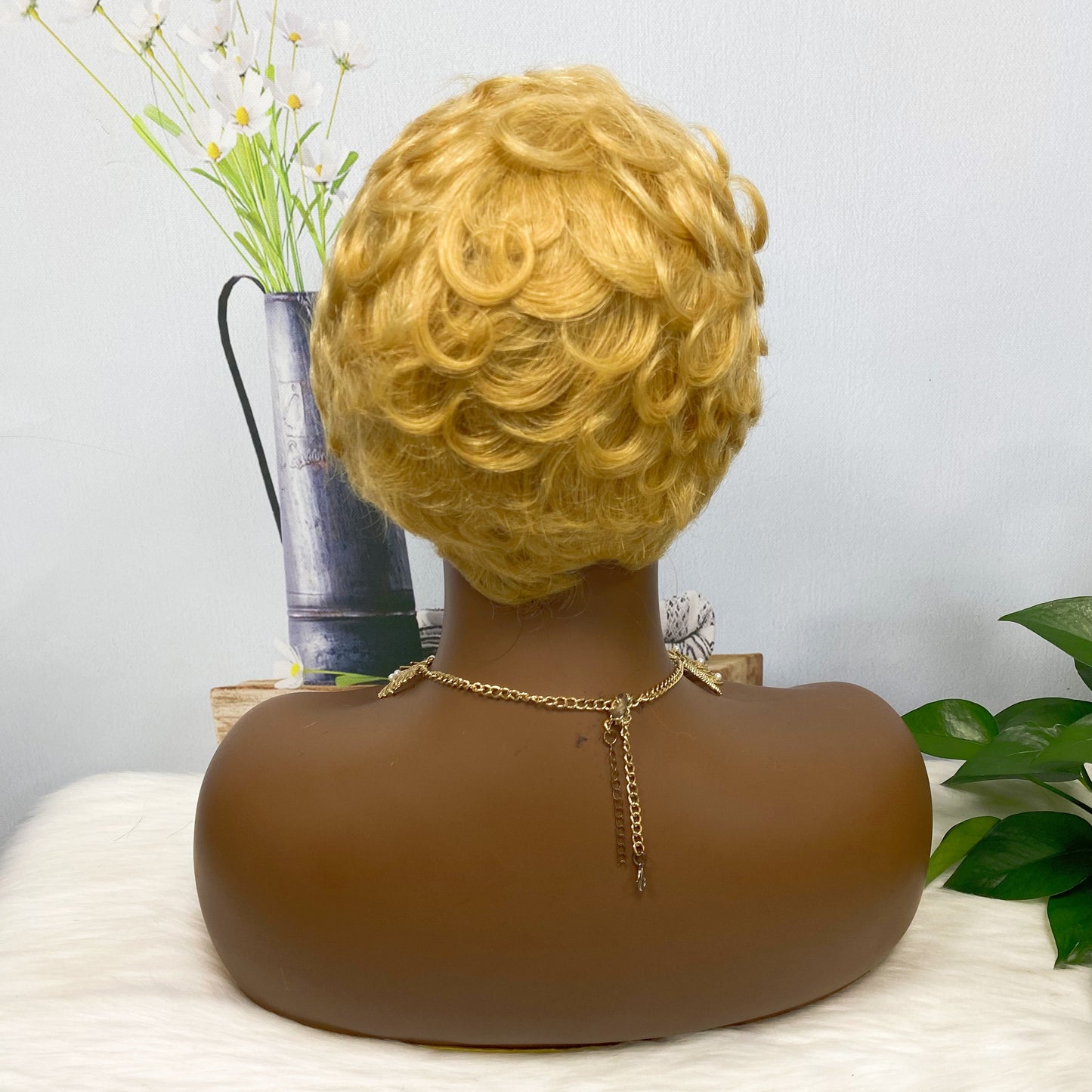 Machine Human Hair Wig Natural Hair Curly Wig W561 Color 27#