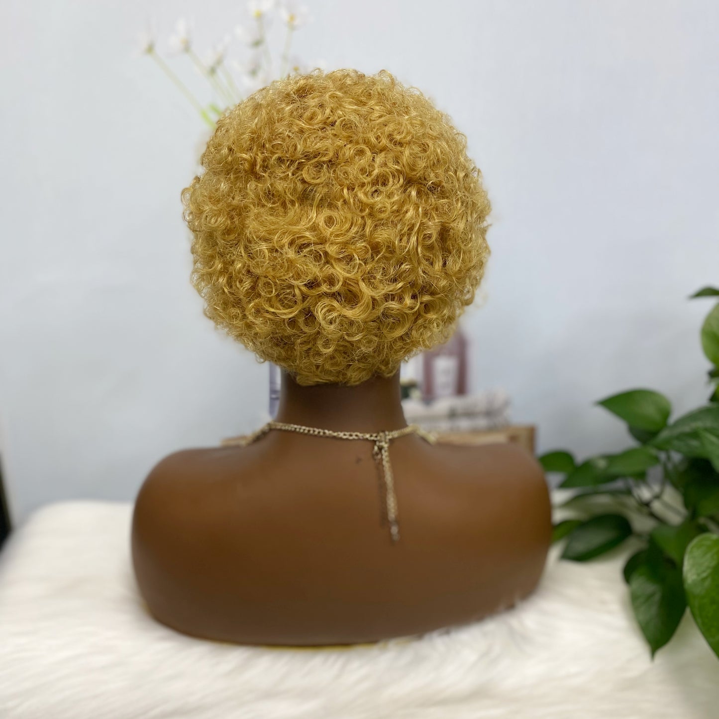 Afro Curl 007 Machine Human Hair Wig Natural Hair Wigs Color 27#