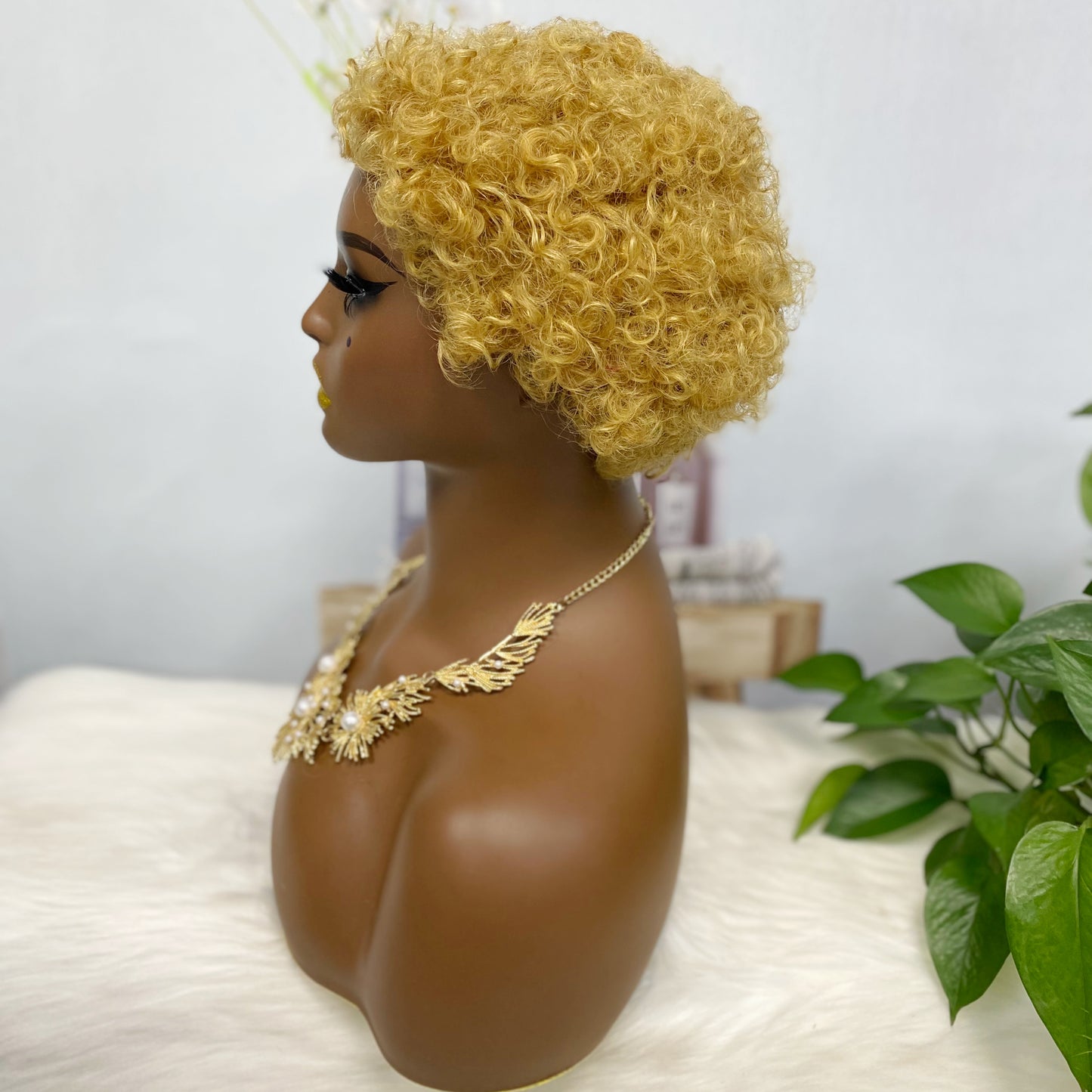 Afro Curl 007 Machine Human Hair Wig Natural Hair Wigs Color 27#